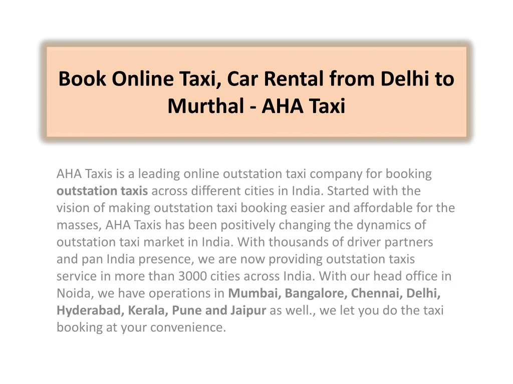 book online taxi car rental from delhi to murthal aha taxi