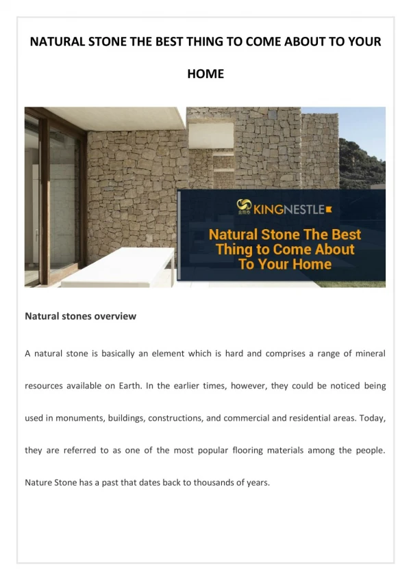 Natural Stone - The Best Thing to Come About To Your Home