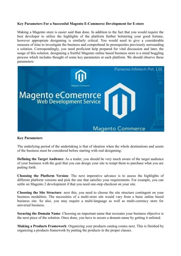 Key Parameters For a Successful Magento E-Commerce Development for E-store