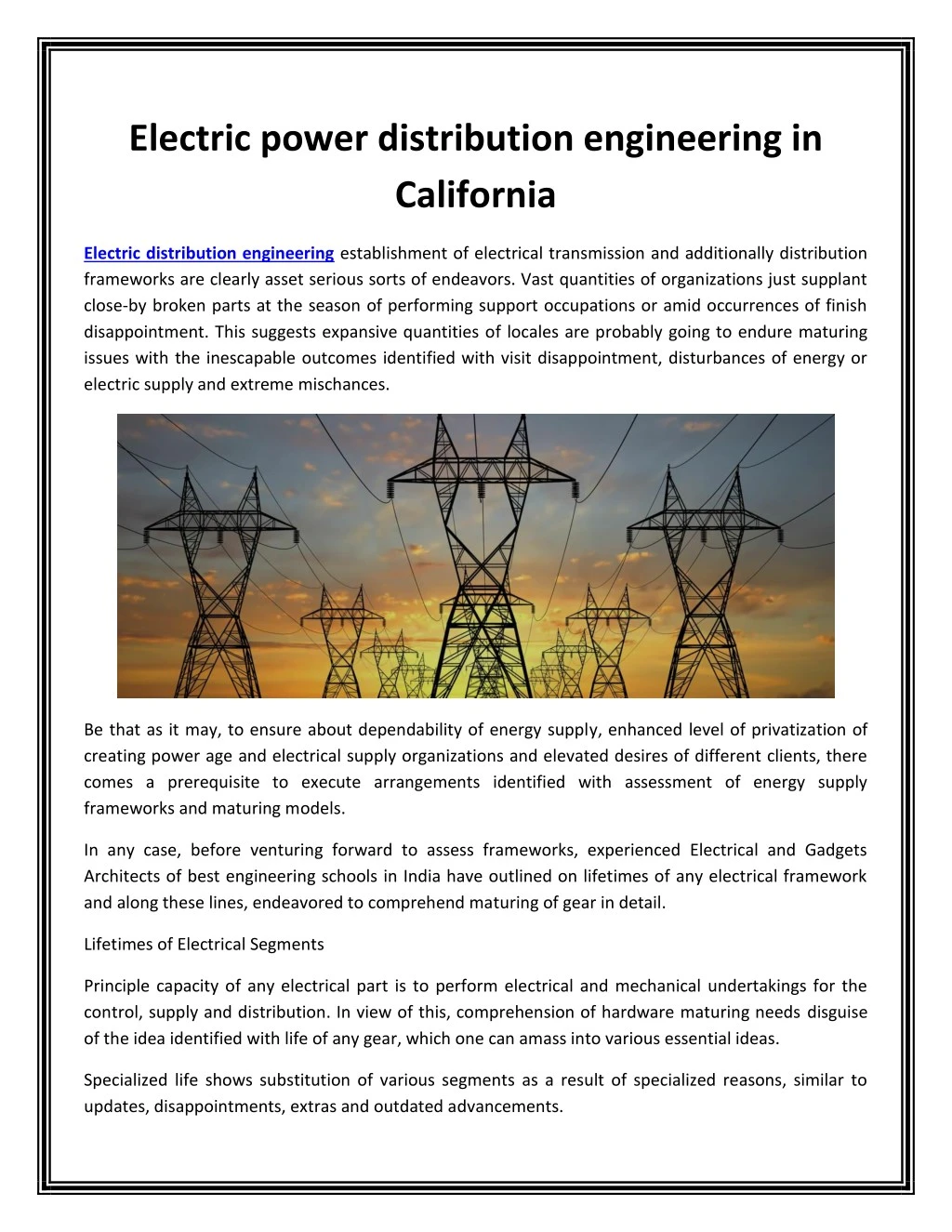 electric power distribution engineering