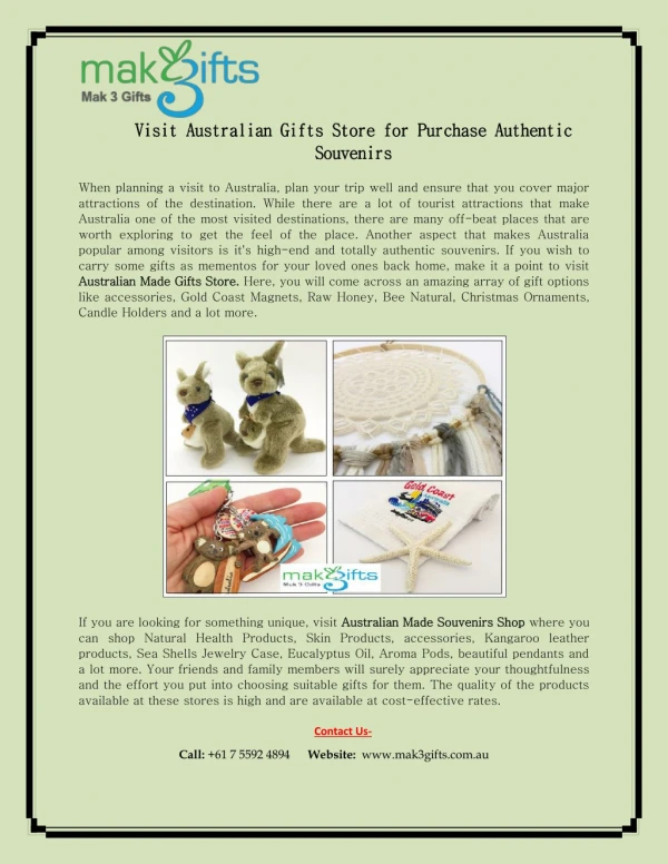 Visit Australian Gifts Store for Purchase Authentic Souvenirs