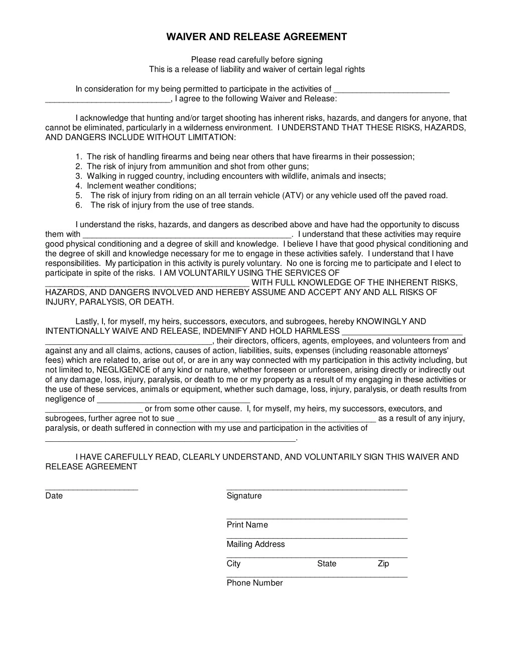 waiver and release agreement