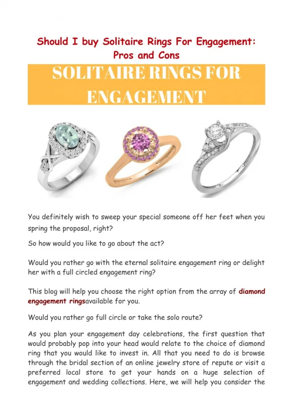Should I buy Solitaire Rings For Engagement – Pros and Cons