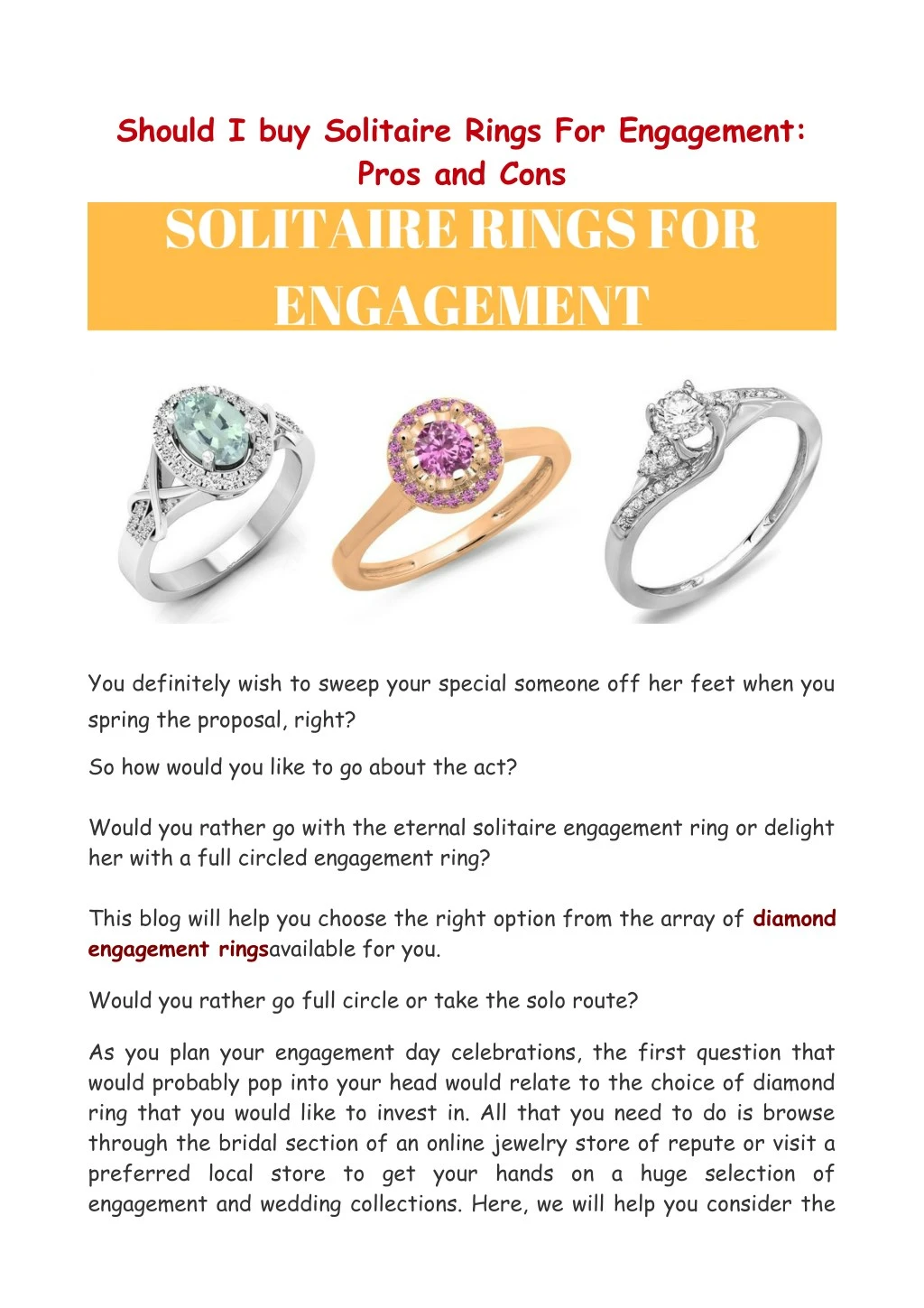 should i buy solitaire rings for engagement pros