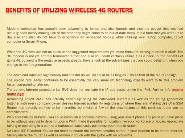 Benefits Of Utilizing Wireless 4G Routers