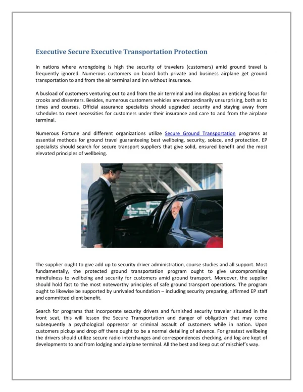 Executive Secure Executive Transportation Protection