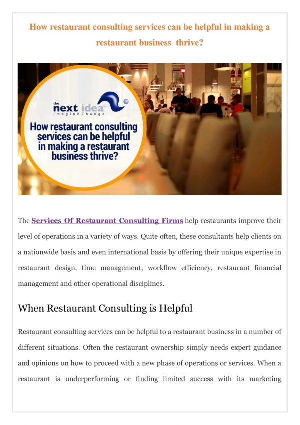 How restaurant consulting services can be helpful in making a restaurant business thrive?