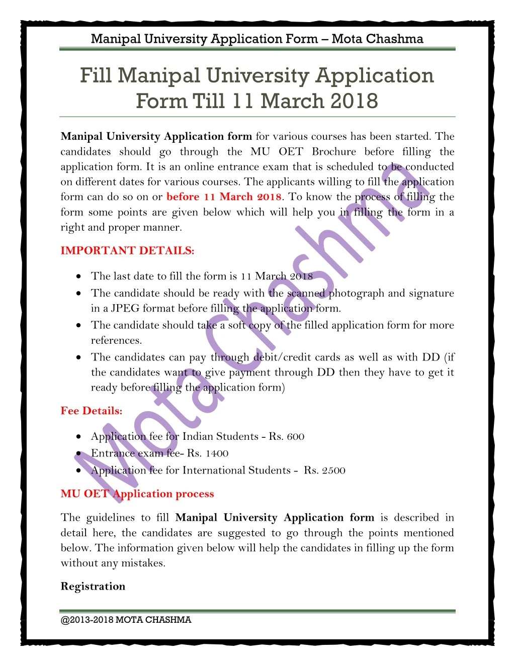 manipal university application form mota chashma