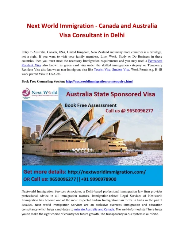 Canada and Australia Visa Consultant in Delhi for Study Visa, Tourist Visa, Spouse Visa