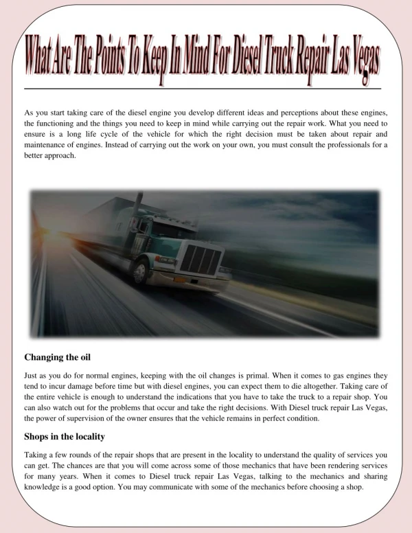 What Are The Points To Keep In Mind For Diesel Truck Repair Las Vegas