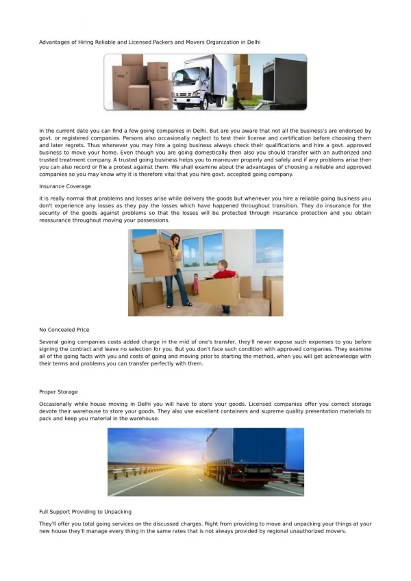 Advantages of Hiring Reliable and Licensed Packers and Movers Organization in Delhi