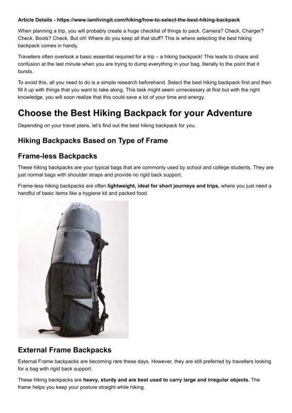 How to Select the Best Hiking Backpack
