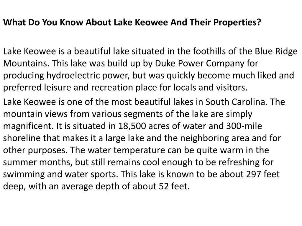 what do you know about lake keowee and their