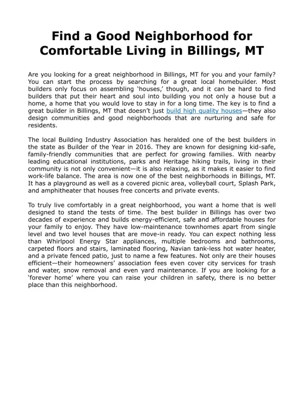 Find a Good Neighborhood for Comfortable Living in Billings, MT
