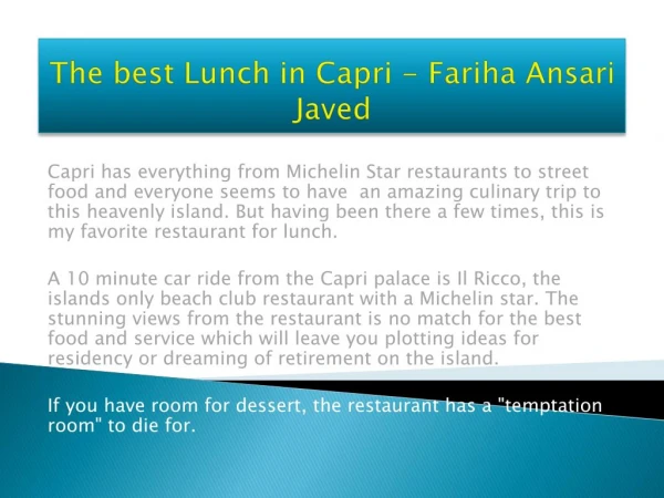 The best Lunch in Capri - Fariha Ansari Javed
