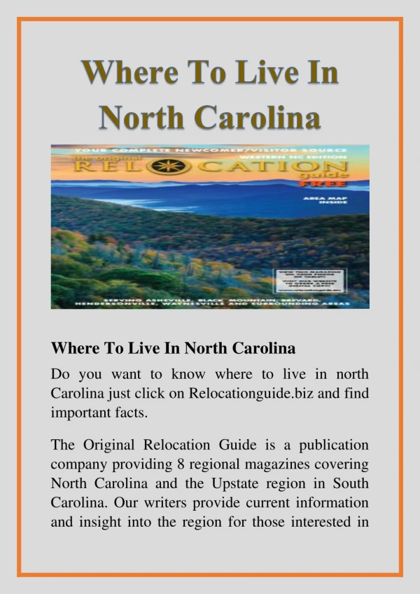 Where To Live In North Carolina