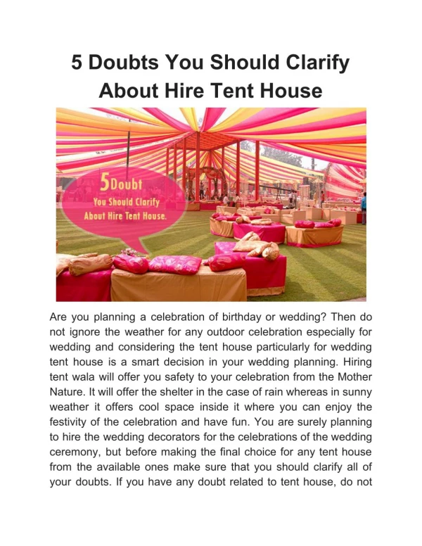 5 Doubts You Should Clarify About Hire Tent House