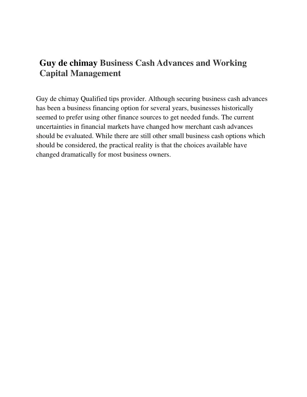 guy de chimay business cash advances and working