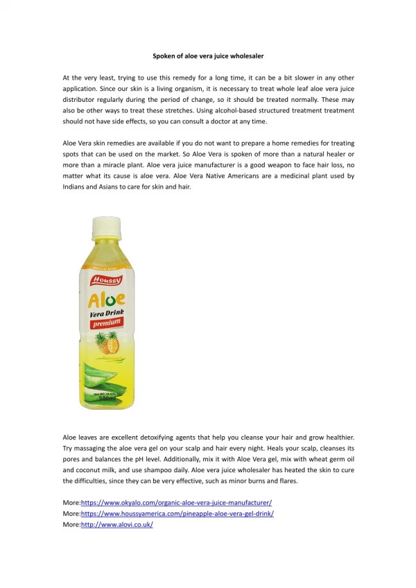 Spoken of aloe vera juice wholesaler