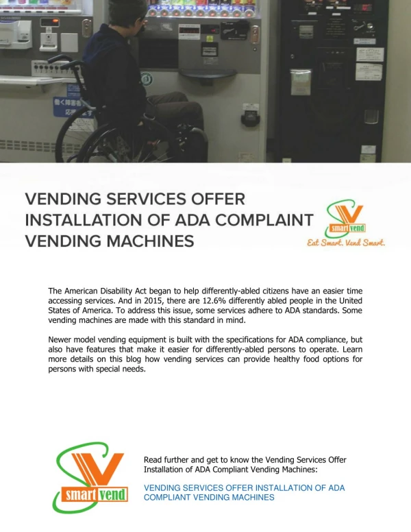 Vending Services Offer Installation of ADA Compliant Vending Machines