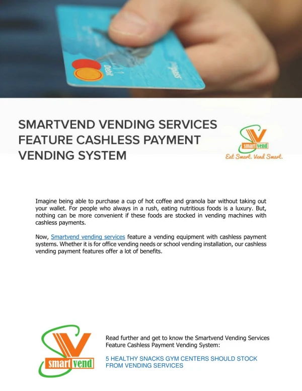 Smartvend Vending Services Feature Cashless Payment Vending System