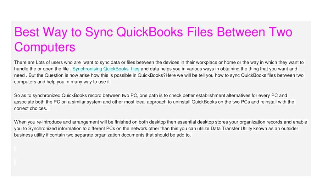 best way to sync quickbooks files between two computers