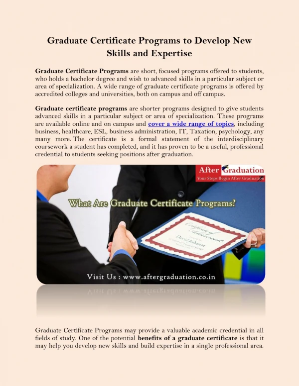 Graduate Certificate Programs to Develop New Skills and Expertise