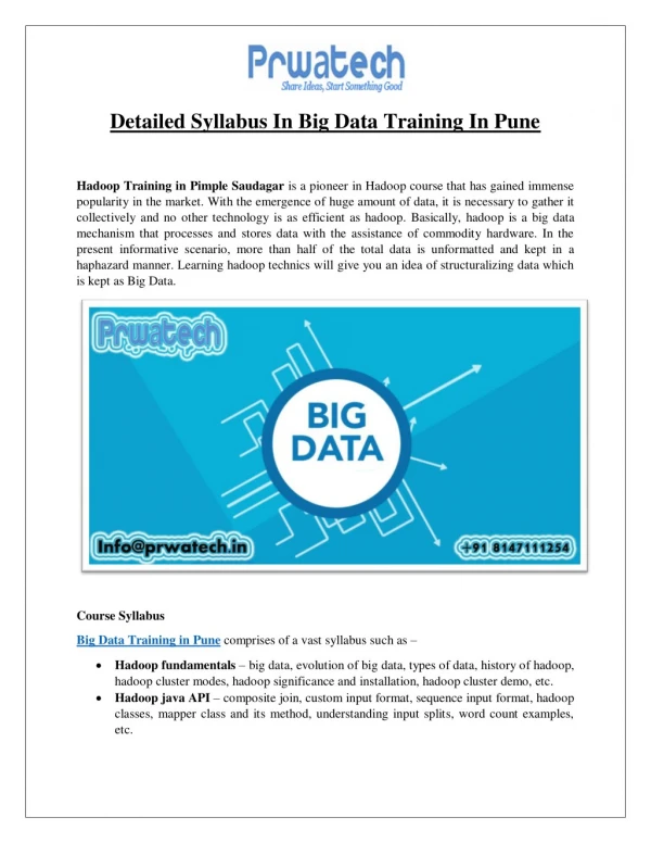 detailed syllabus in big data training in pune