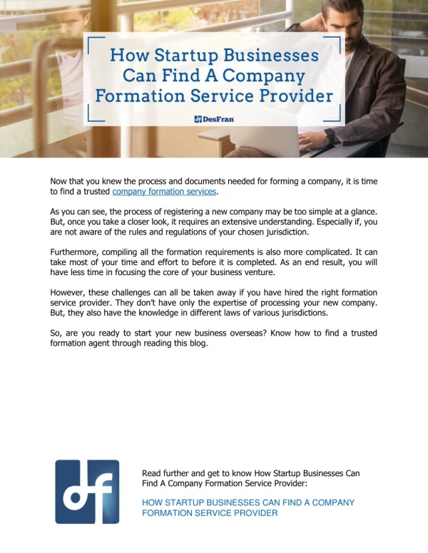 How Startup Businesses Can Find A Company Formation Service Provider