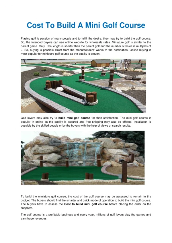 miniature golf course builders | putt putt golf hole designs