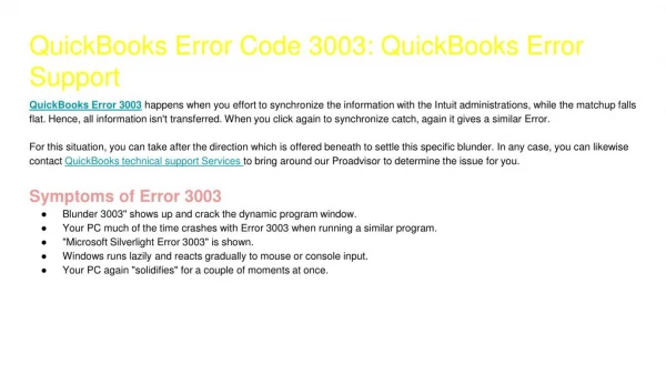 QuickBooks Error Code 3003: QuickBooks Error Support