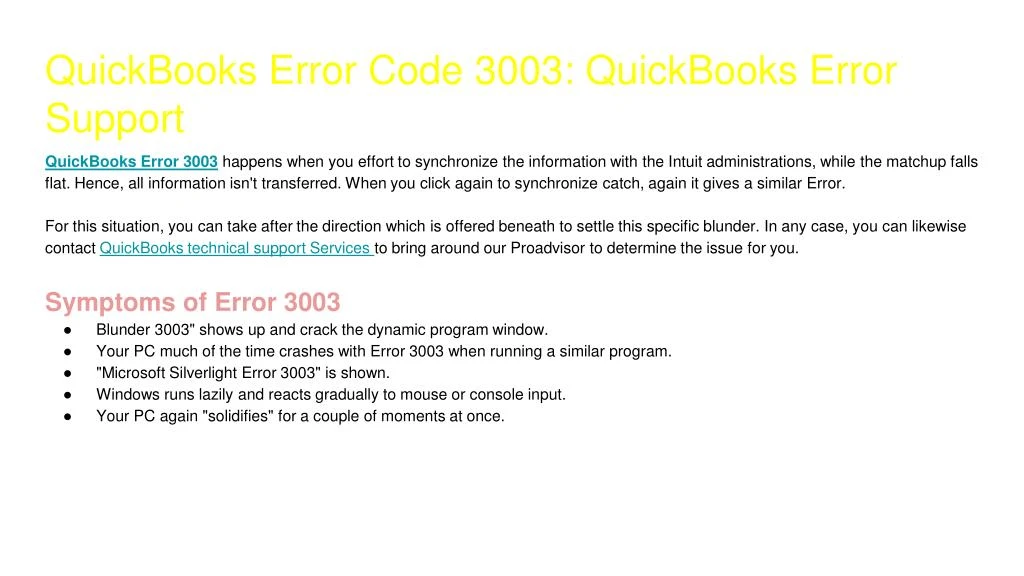 quickbooks error code 3003 quickbooks error support