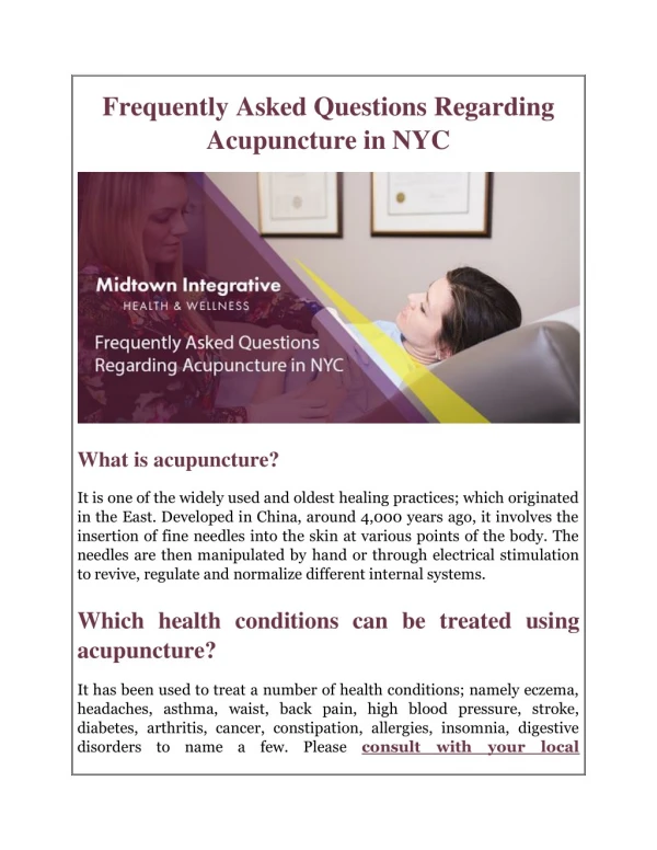 Frequently Asked Questions Regarding Acupuncture in NYC