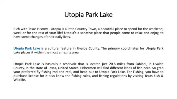 Utopia Park Lake