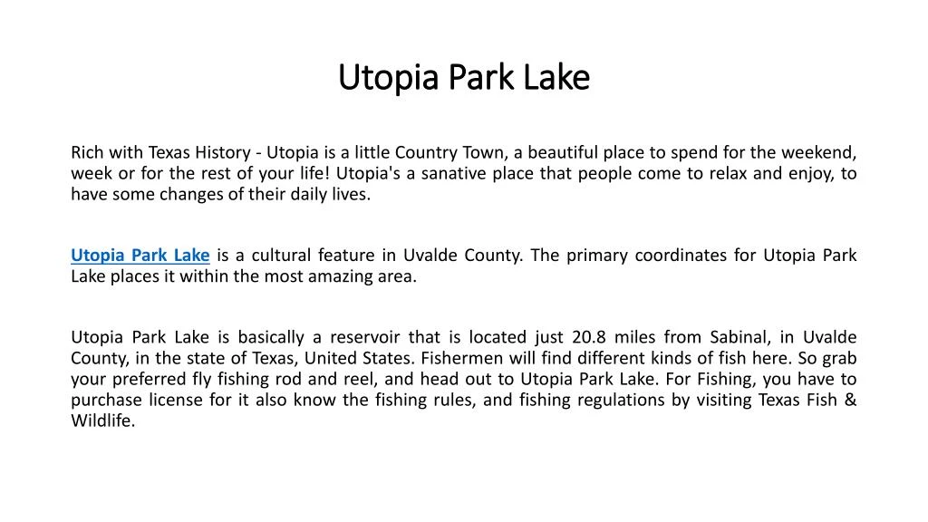 utopia park lake