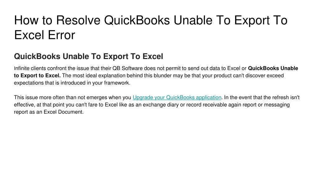 how to resolve quickbooks unable to export to excel error