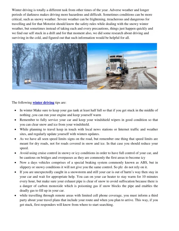 Snow/Winter Driving Safety Tips