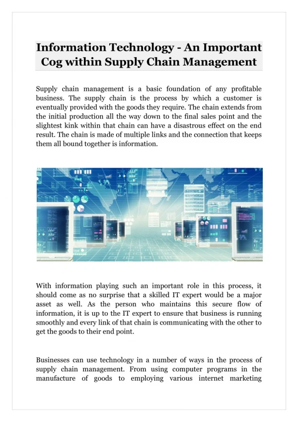Information Technology - An Important Cog within Supply Chain Management