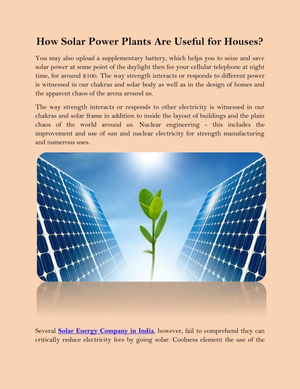 How Solar Power Plants Are Useful for Houses?