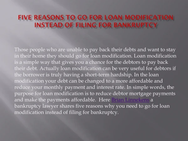Five Reasons to go for Loan Modification Instead of Filing for Bankruptcy