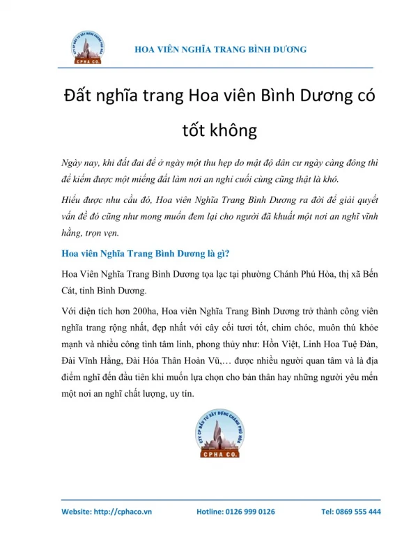 Đất nghĩa trang Hoa viên Bình Dương có tốt không