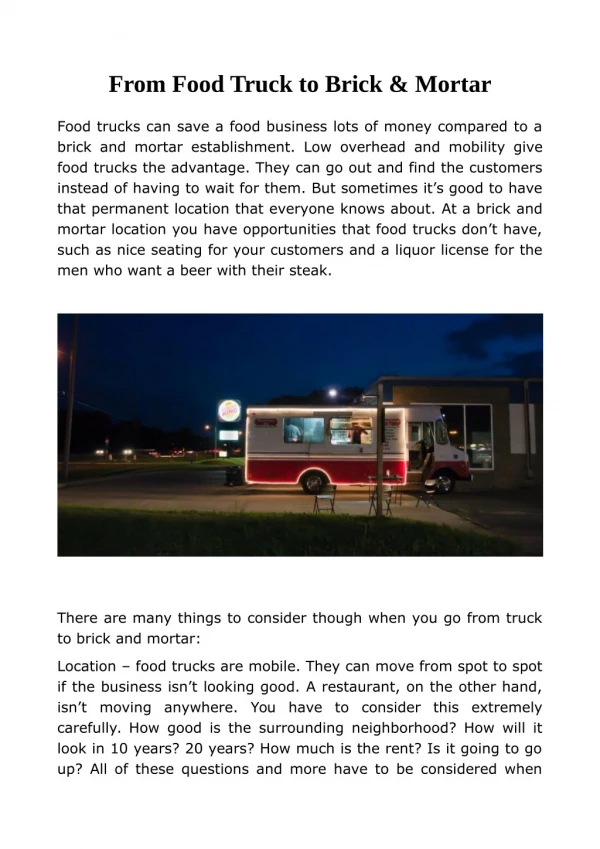 From Food Truck to Brick & Mortar