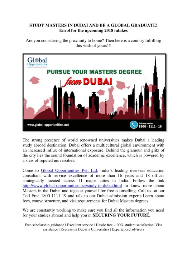 STUDY MASTERS IN DUBAI AND BE A GLOBAL GRADUATE!