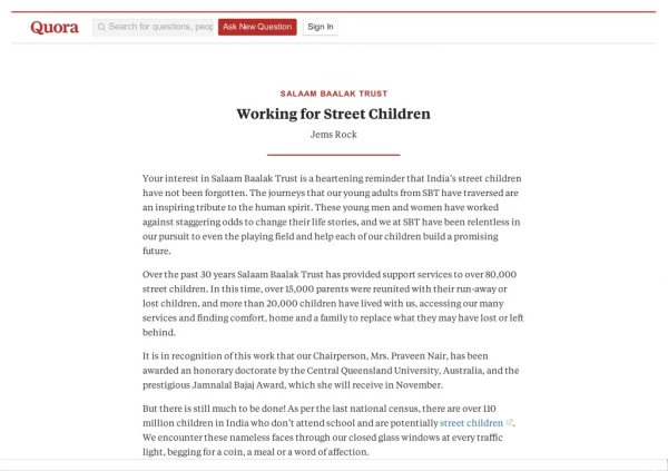 Working for Street Children
