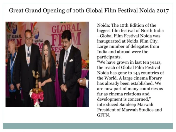 Great Grand Opening of 10th Global Film Festival Noida 2017