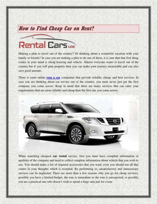 How to Find Cheap Car on Rent