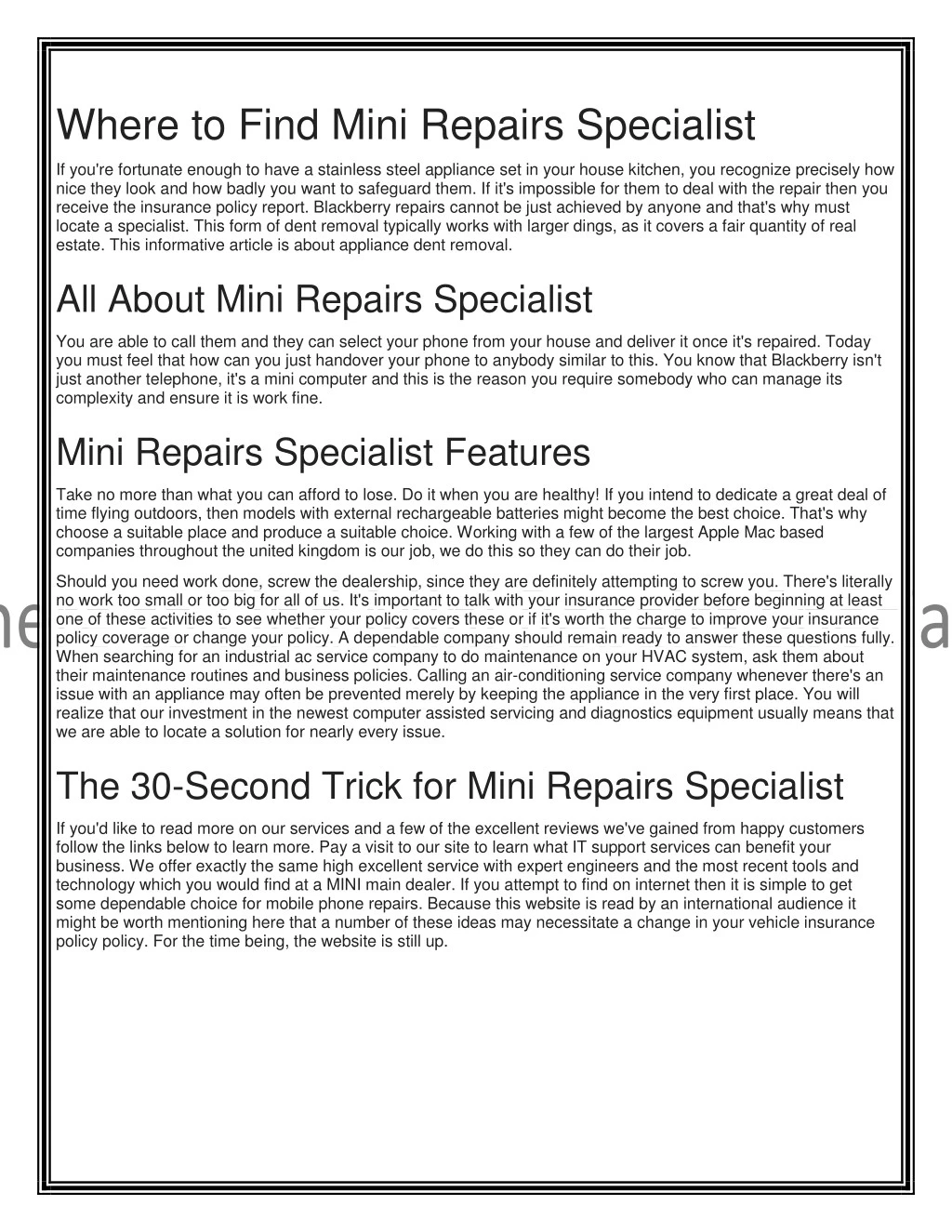 where to find mini repairs specialist