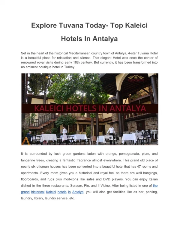 Explore Tuvana Today - Top Kaleici Hotels In Antalya