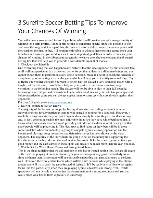 3 Surefire Soccer Betting Tips To Improve Your Chances Of Winning