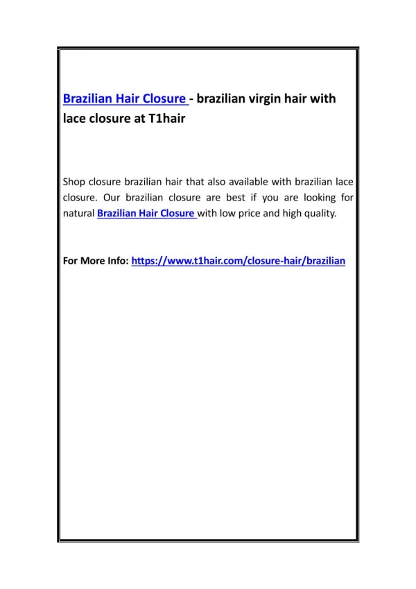 Brazilian Hair Closure - brazilian virgin hair with lace closure at T1hair